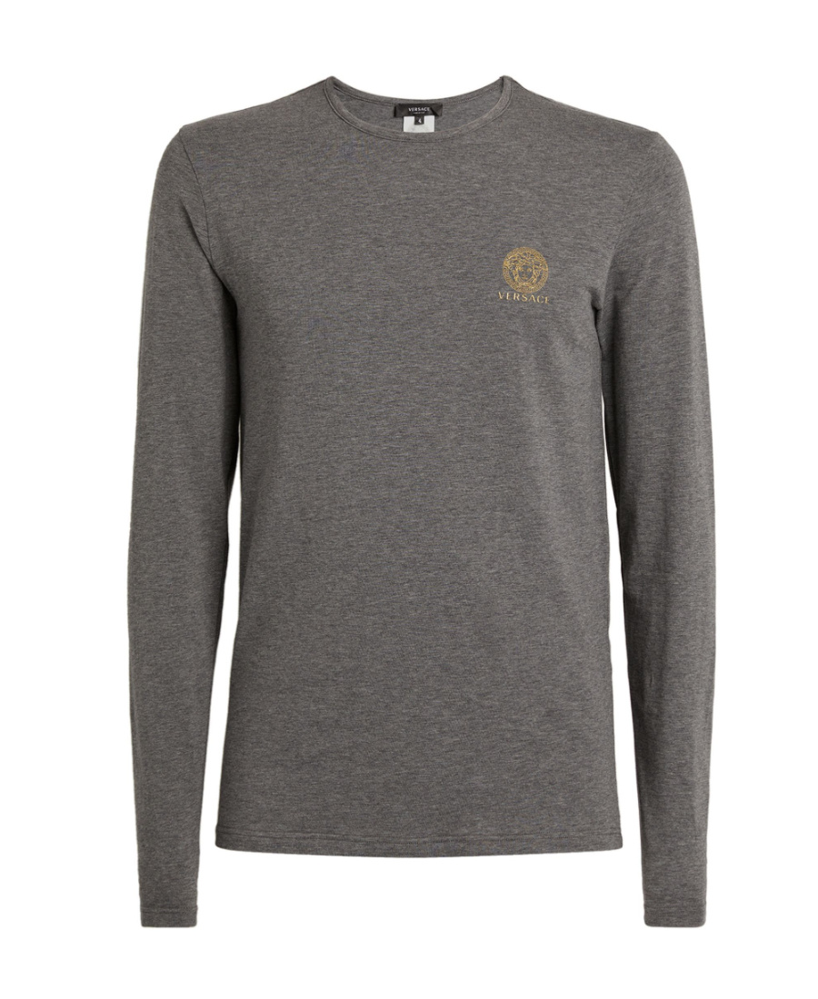 Versace Medusa Long-sleeved T-shirt With Head Tattoo In Gray