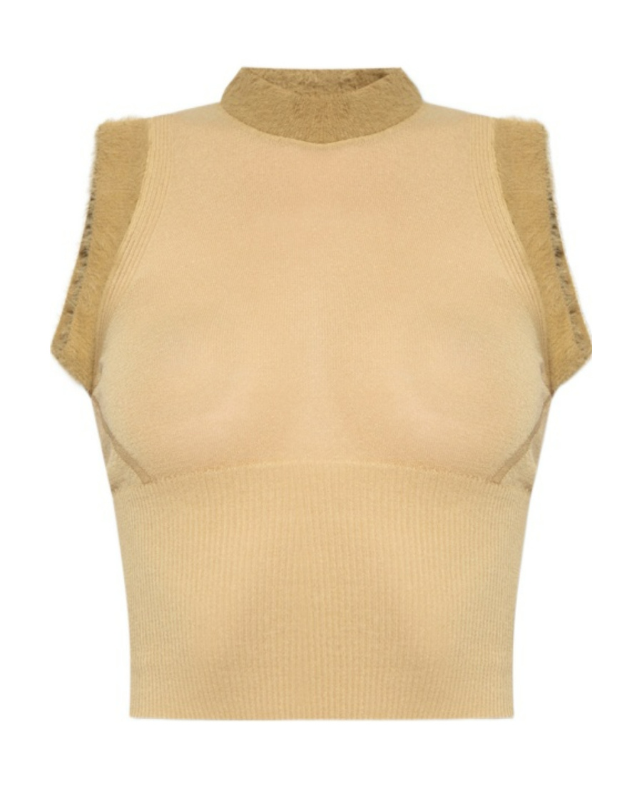 Jacquemus Sleeveless Contrasting-trim Top In Nude