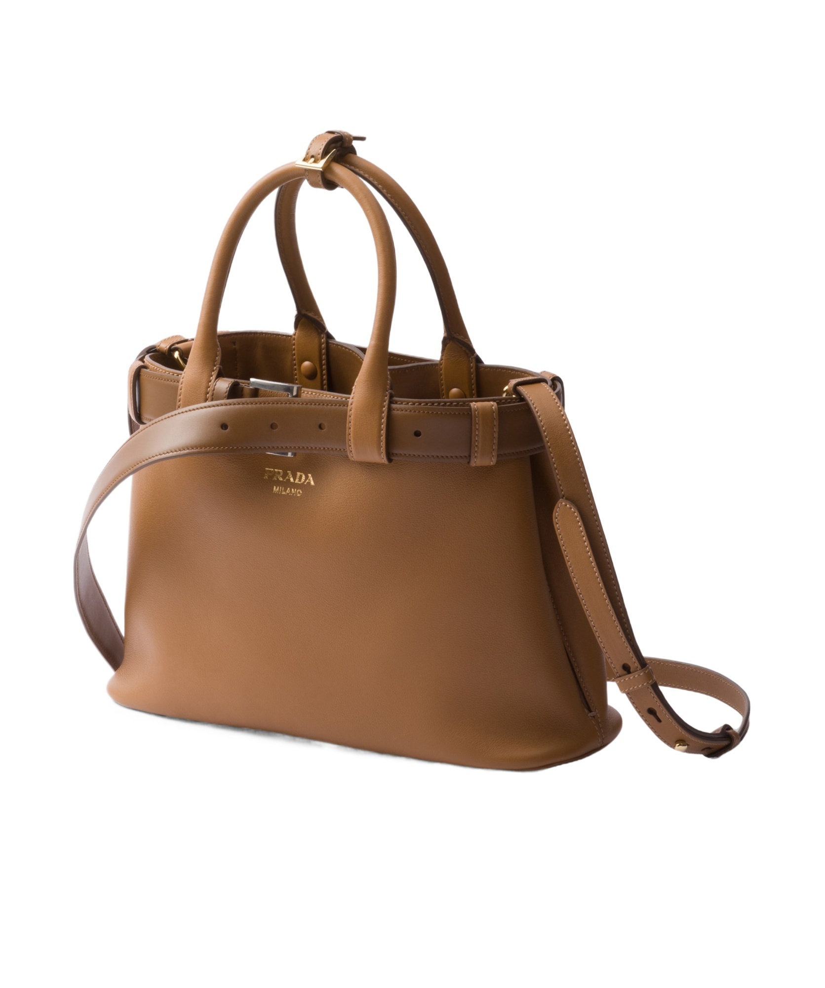 Prada Medium Logo Leather Top Handle Bag In Brown
