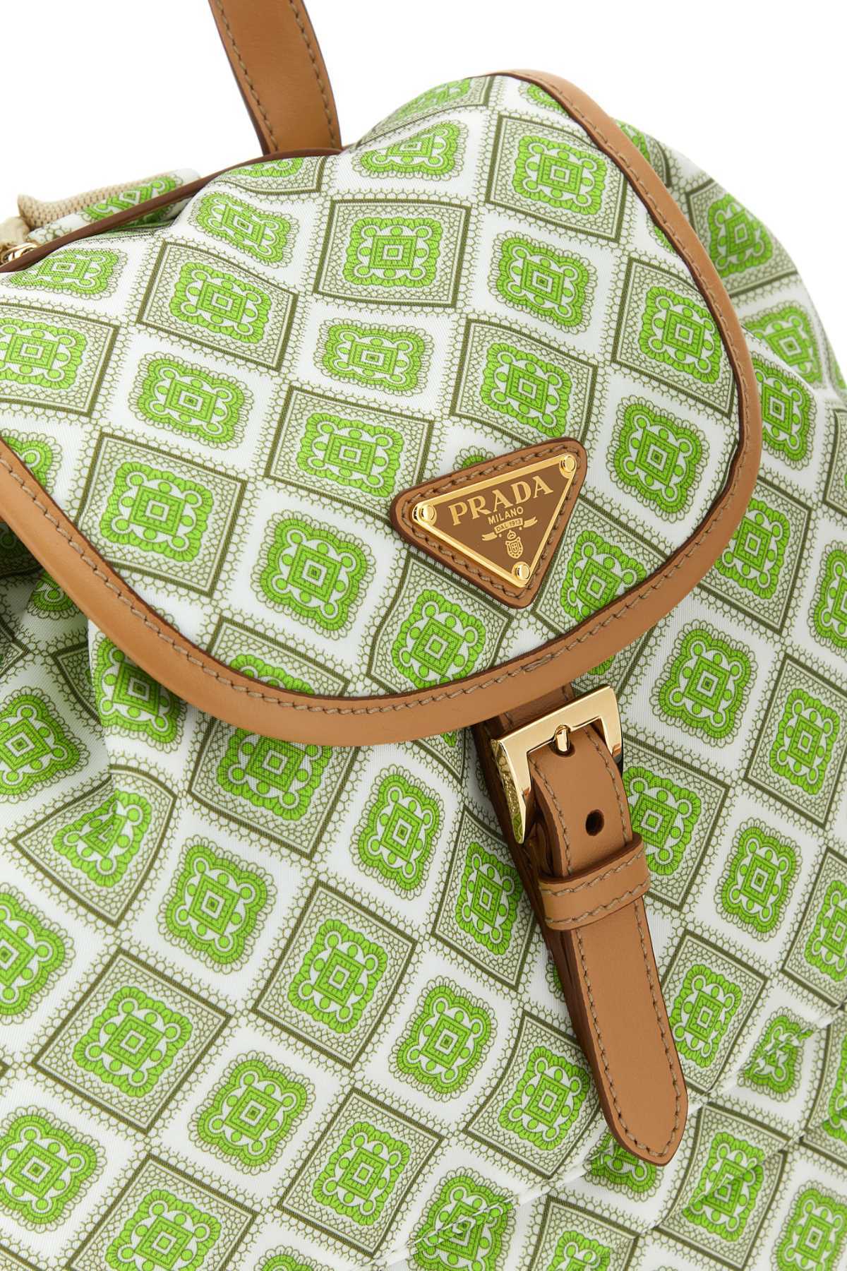 Prada Woman Printed Re-nylon Backpack In Green