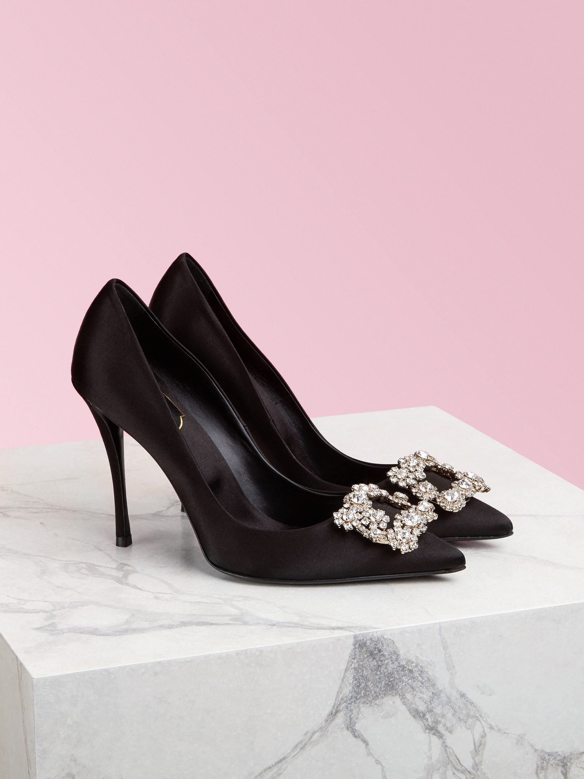 Roger Vivier 65 Crystal Flower Buckle Satin Pumps In Black
