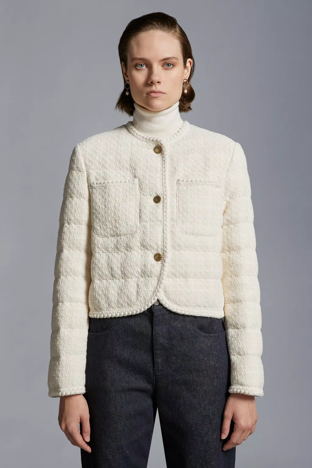 Moncler Eliadi Tweed Padded Jacket In White