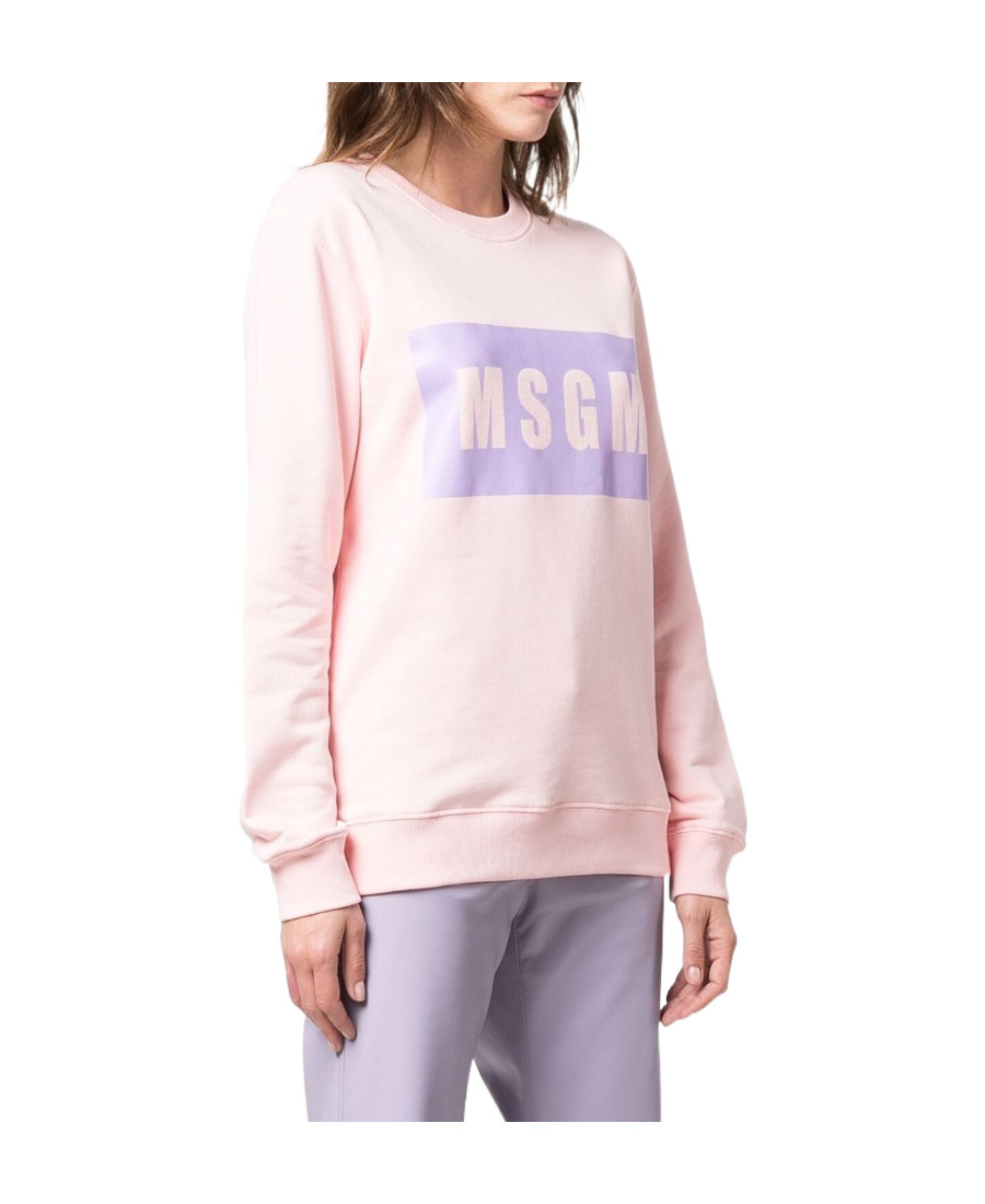 Msgm Logo-print Crew Neck Sweatshirt In Pink