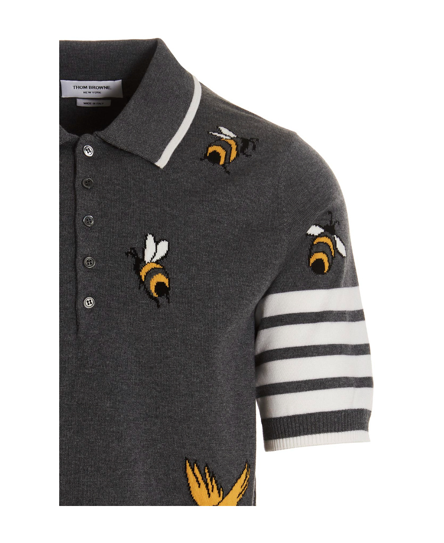 Thom Browne Polo Bird And Bees In Black
