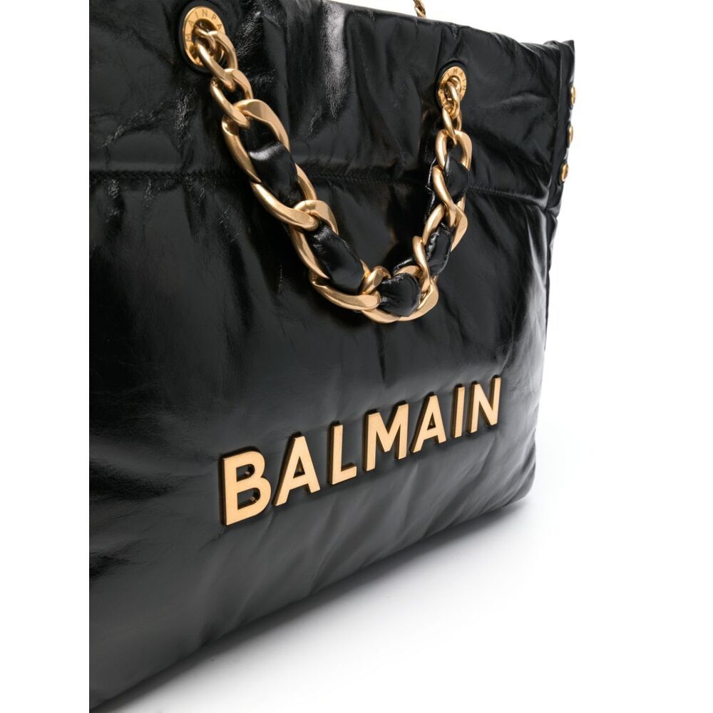 Balmain 1945 Soft Leather Tote Bag In Black