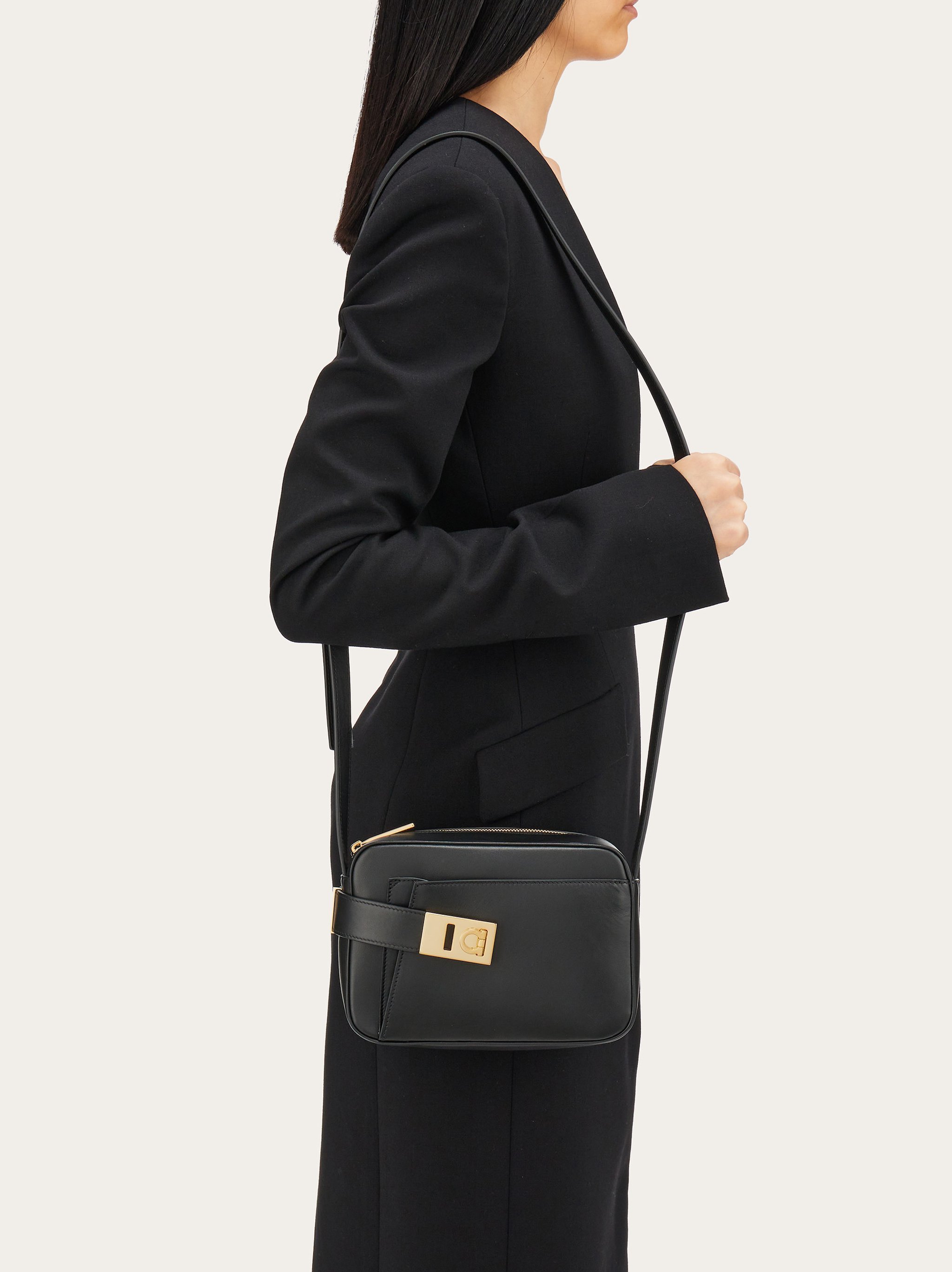 Ferragamo Black Leather Archive Crossbody Bag In Black