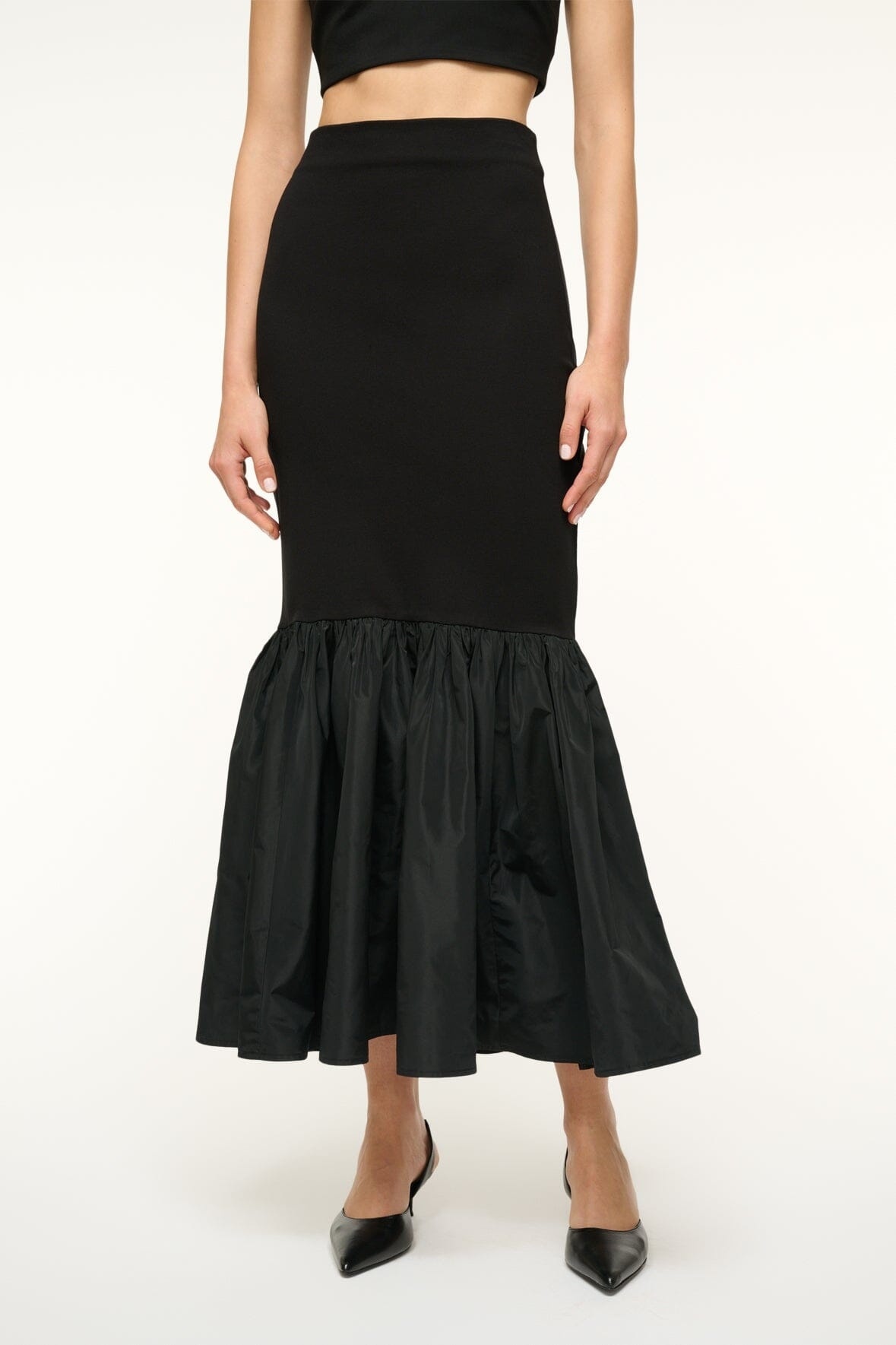 Staud Hawthorne Midi Flared Skirt In Black