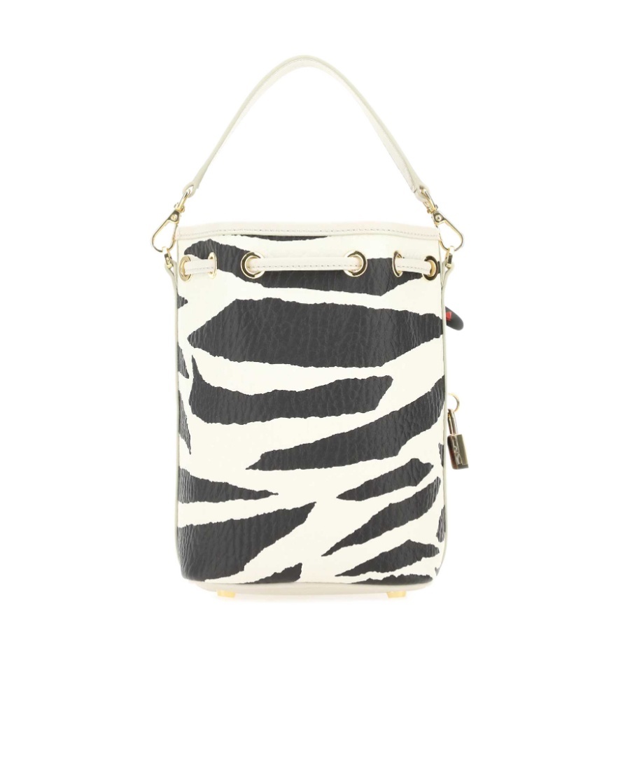 Mcm Zebra Printed Drawstring Tote Bag In White