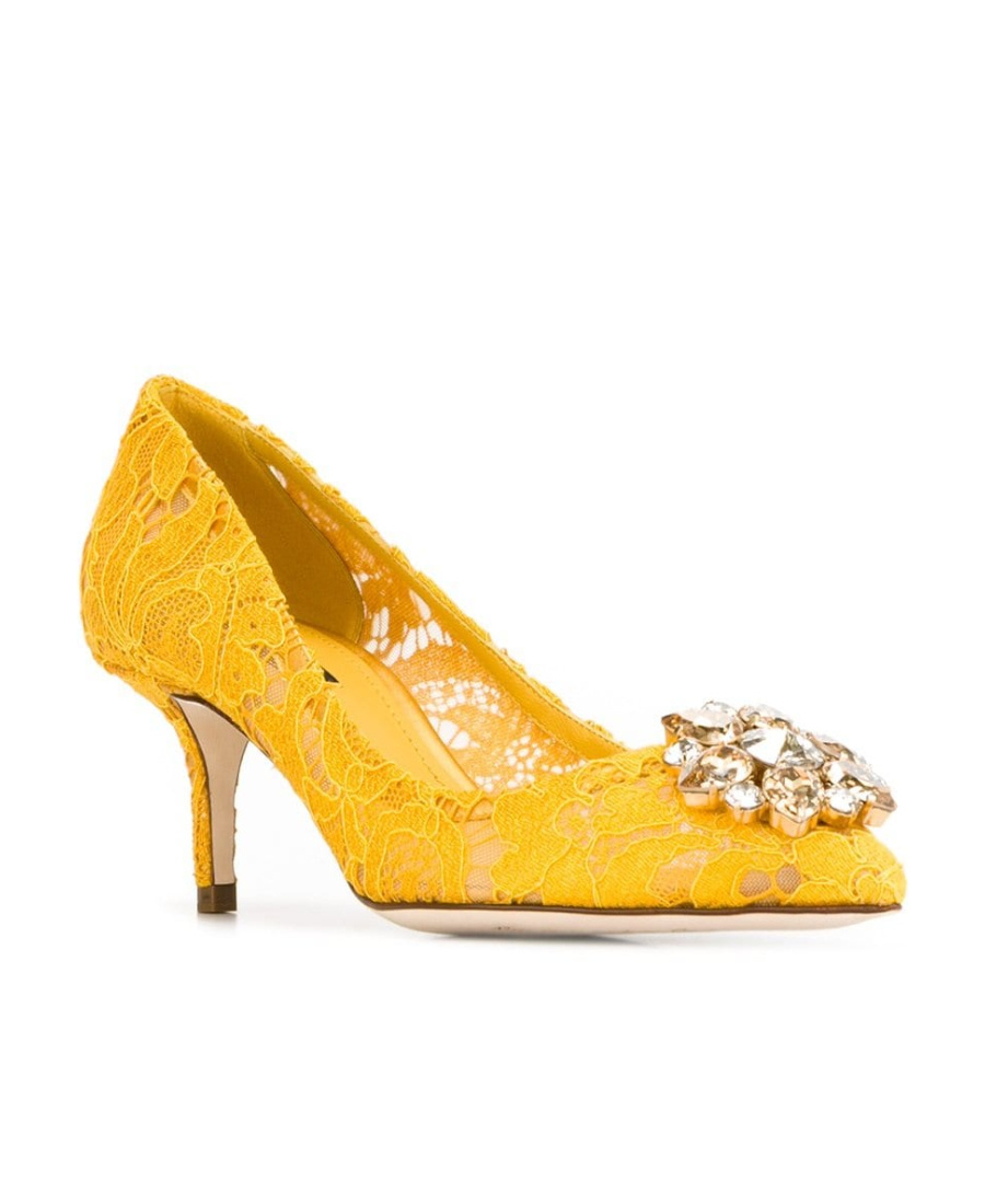 Dolce & Gabbana Bellucci Crystal-embellished Corded Lace Pumps In Yellow