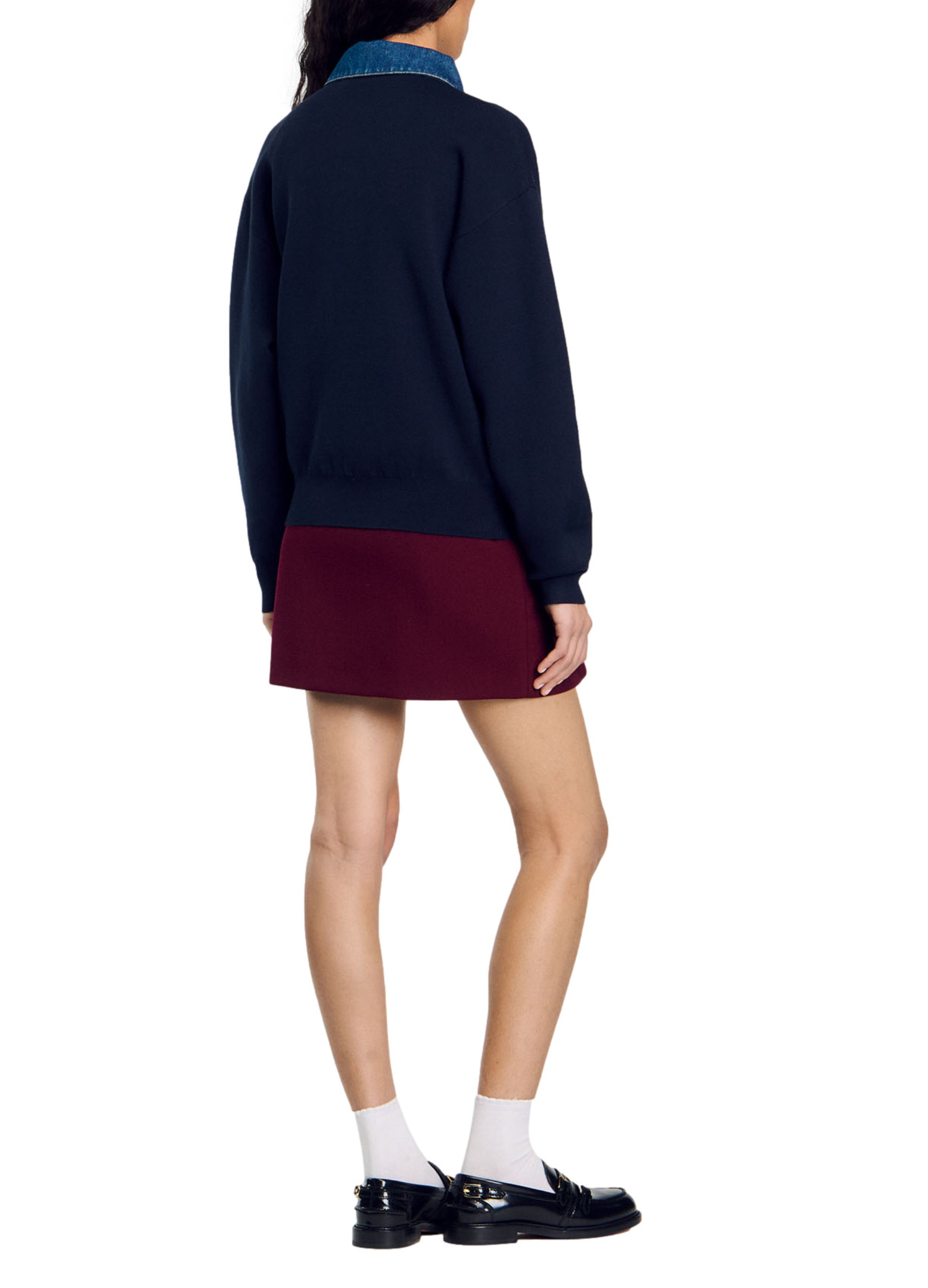 Shop Sandro Sweater With Denim Collar In Blue