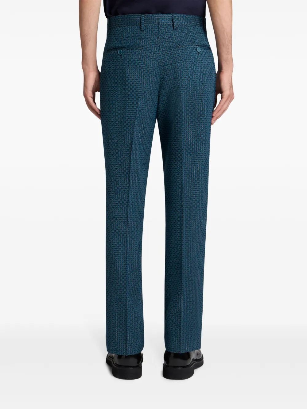 Etro Wool Trousers With Micro Motif In Blue