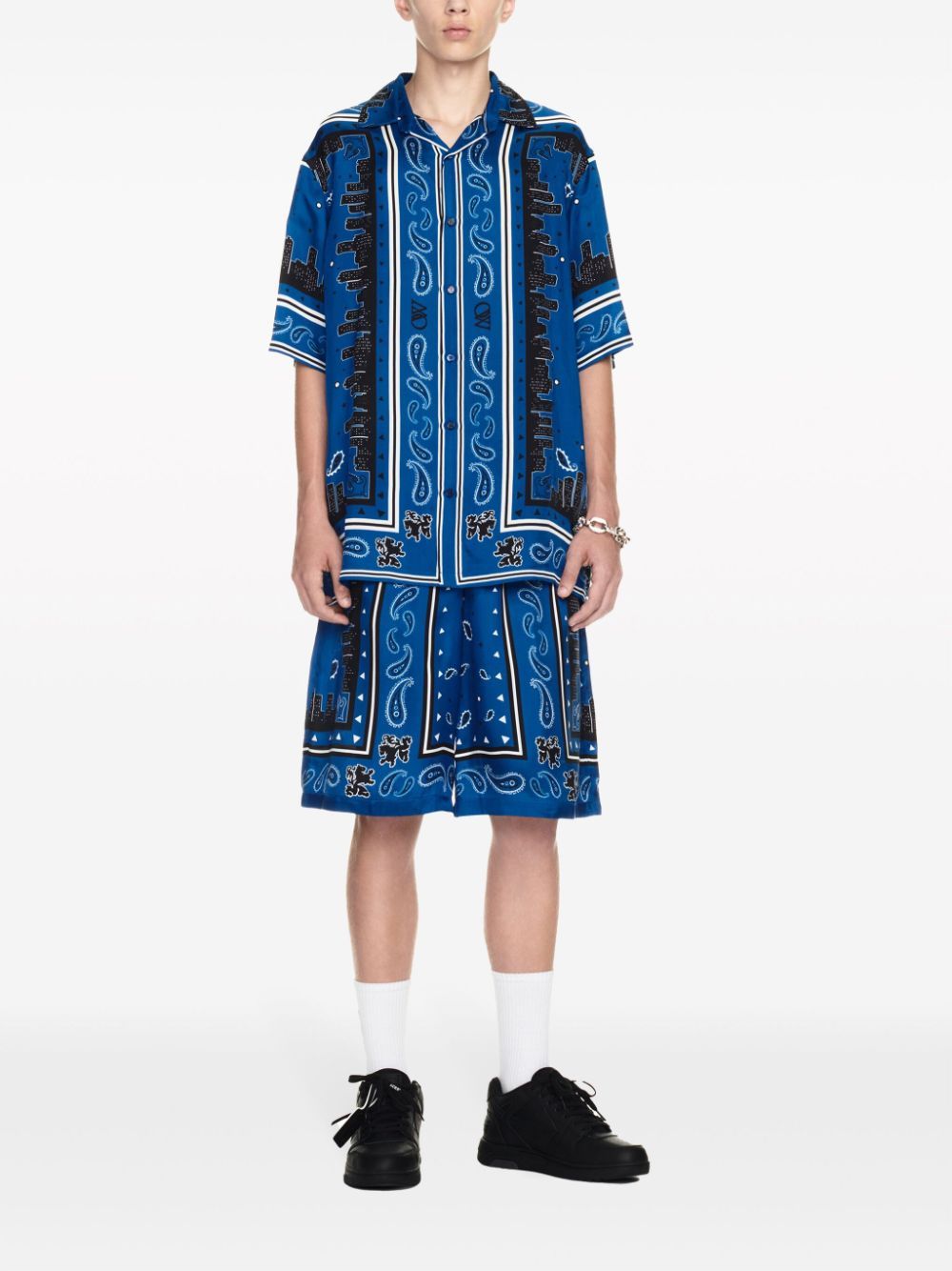 Off-white Sustainable Viscose Bermuda Shorts With Bandana Print In Multi