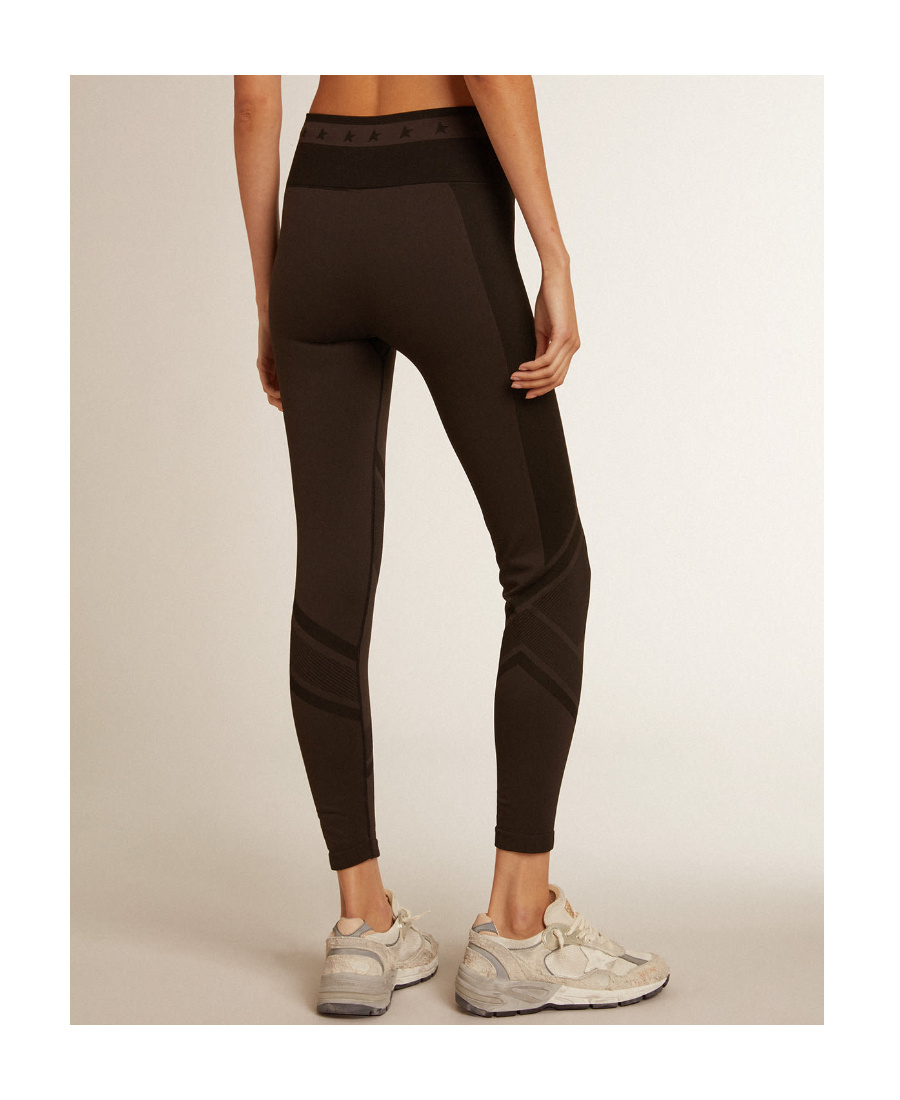GOLDEN GOOSE WOMENS BLACK LEGGINGS WITH MIXED STITCHING