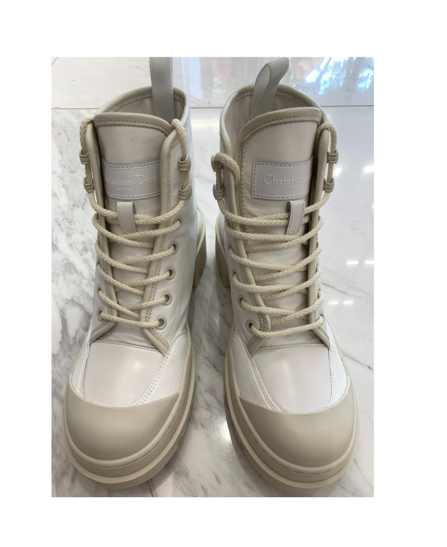 Dior Lace Up Short Boots In White
