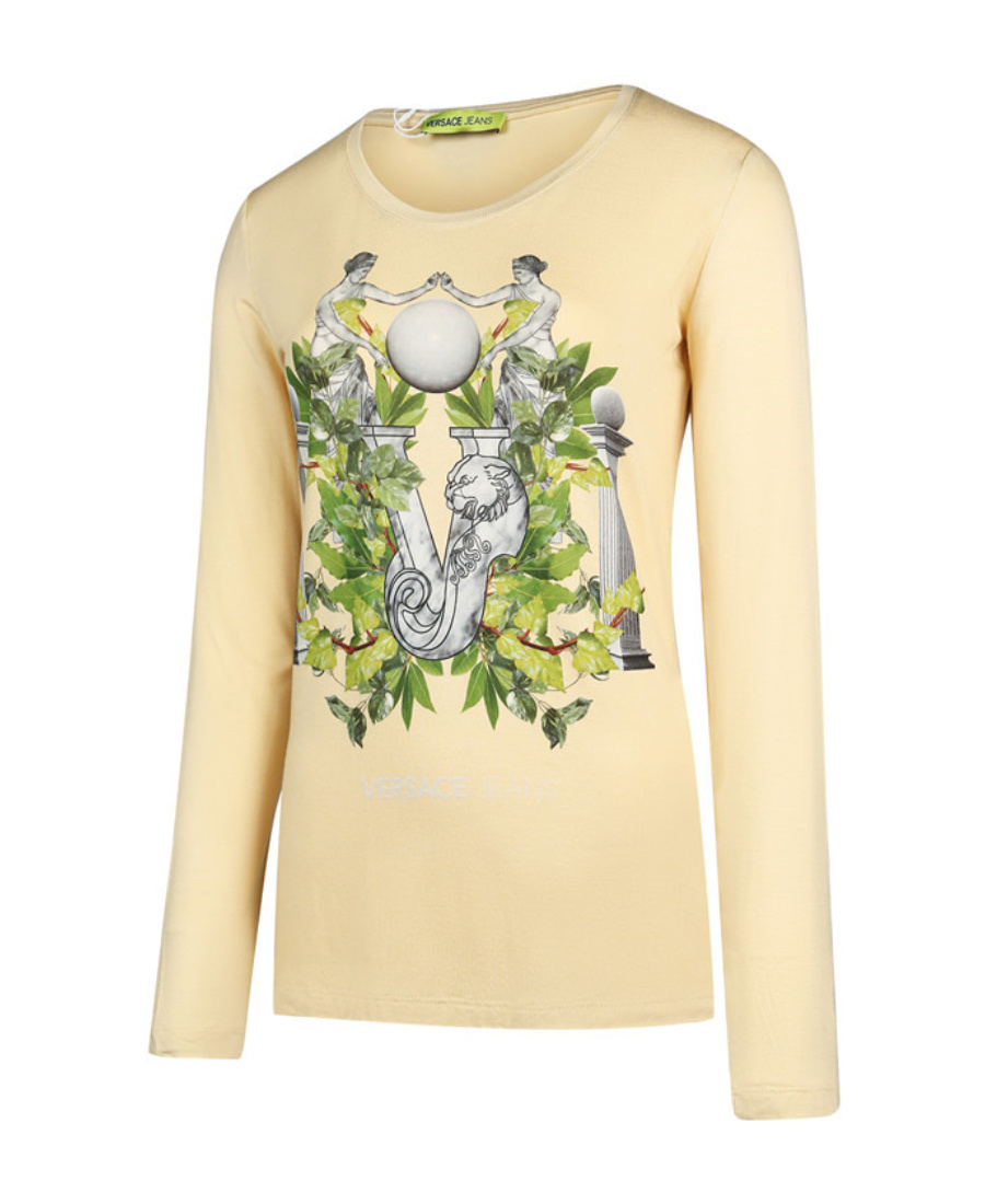 Versace T-shirt With Round Neck And Long Sleeves In Nude