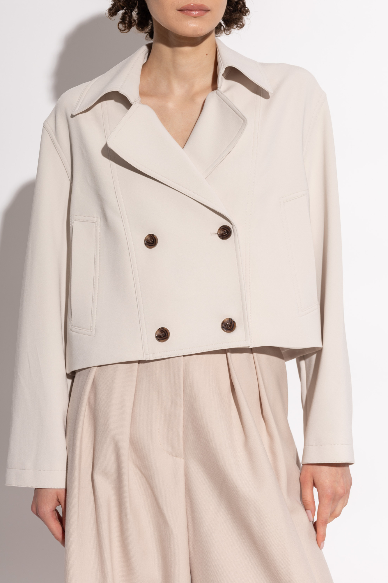 Theory Admiral Crepe Double-breasted Crop Trench Coat In White