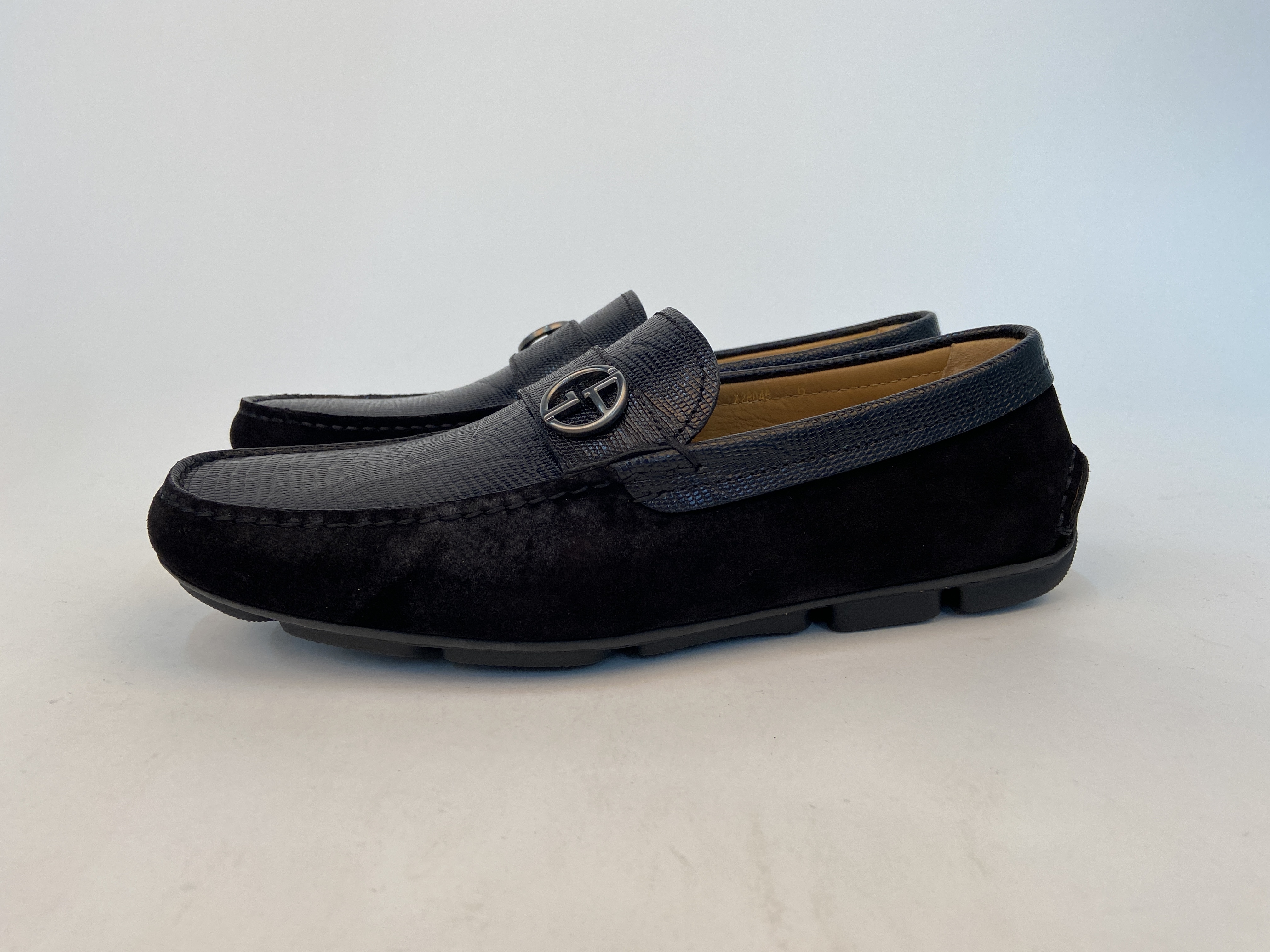 Giorgio Armani Gold Buckle Love Shoes In Black