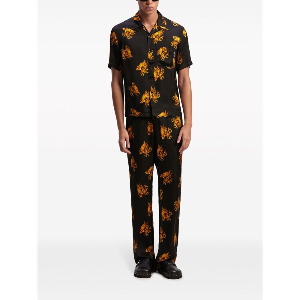 Palm Angels Burning Monogram Shirt In Black