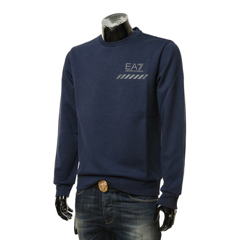 Ea7 Round Collar Long Sleeve Sweater In Black