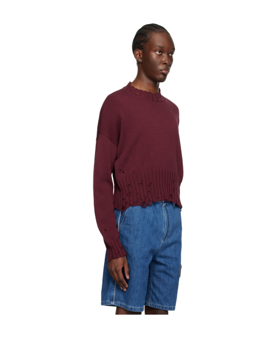 Marni Round Neck Short Knitted Sweater In Red