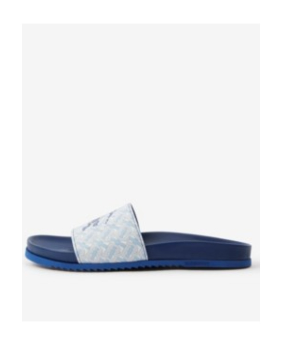Burberry Ekd Monogram-print Leather Slides In Blue