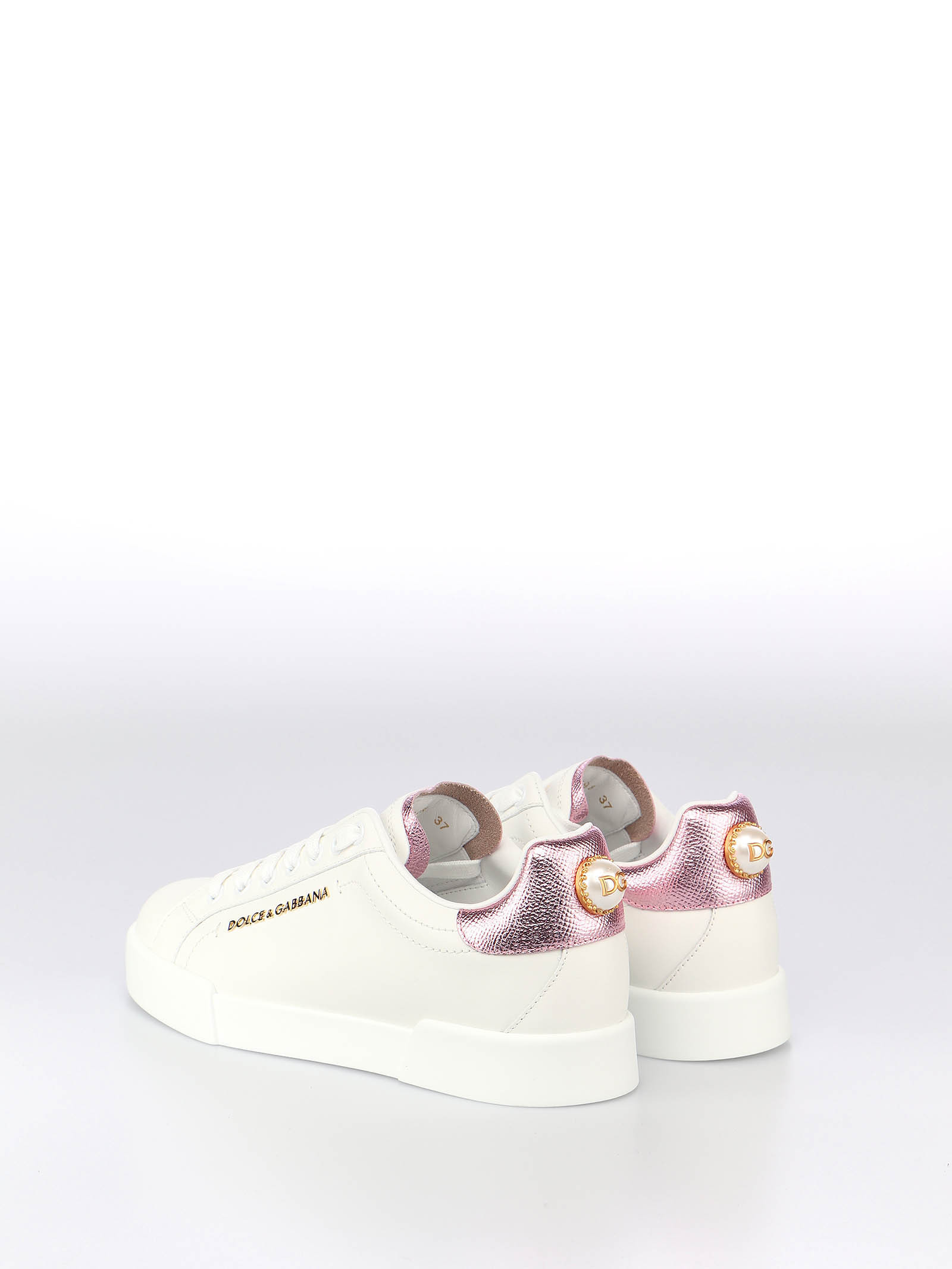 Dolce & Gabbana Portofino Leather Low-top Sneakers With Lateral Lettering Logo In White
