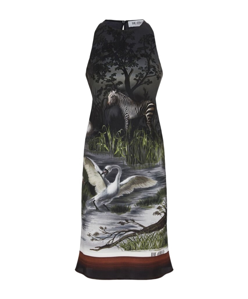 Attico Night Landscape Smoke Print Halter Dress In Black