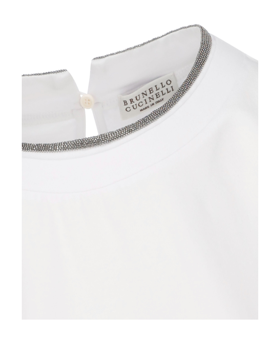 Brunello Cucinelli Stretch Cotton Jersey T-shirt With Precious Faux Layering In White