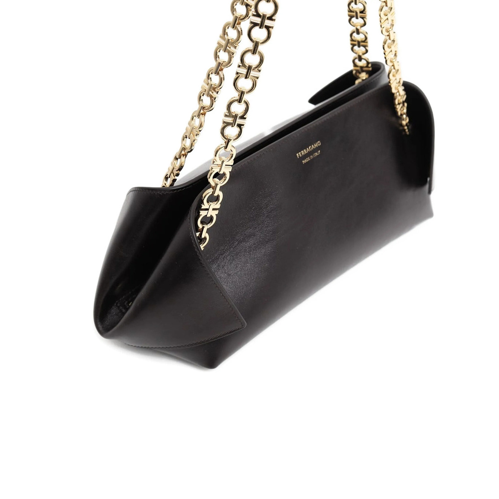 Ferragamo Small Folded Chain-link Flap Shoulder Bag In Black
