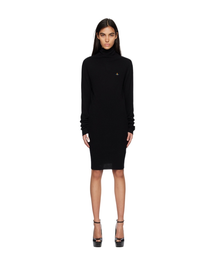 Vivienne Westwood Orb-embroidered Ribbed Mini Dress In Black