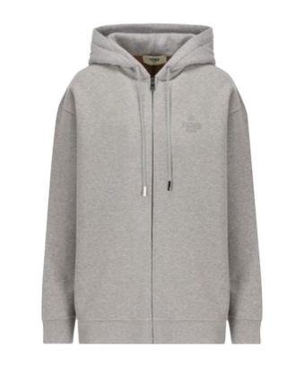 Fendi Logo Embroidered Zip-up Drawstring Hoodie In White