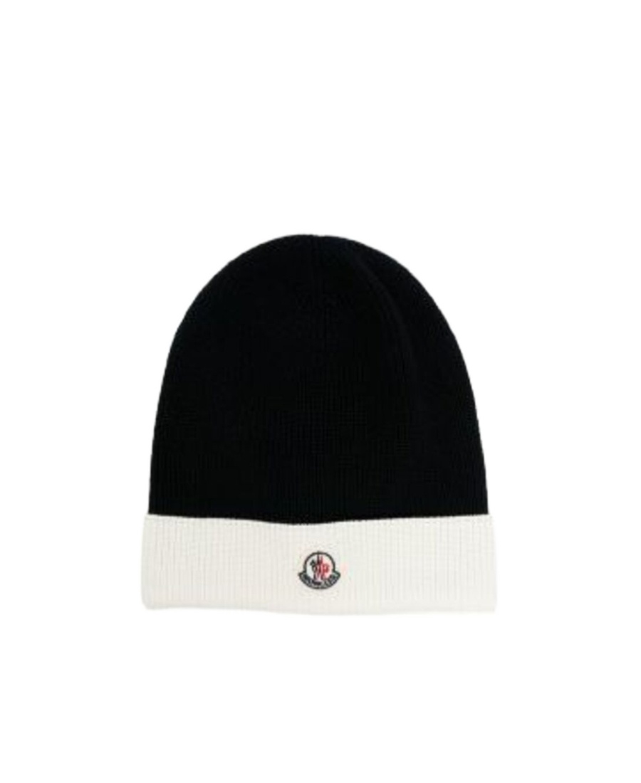 Moncler Two-tone Cotton Beanie In Black