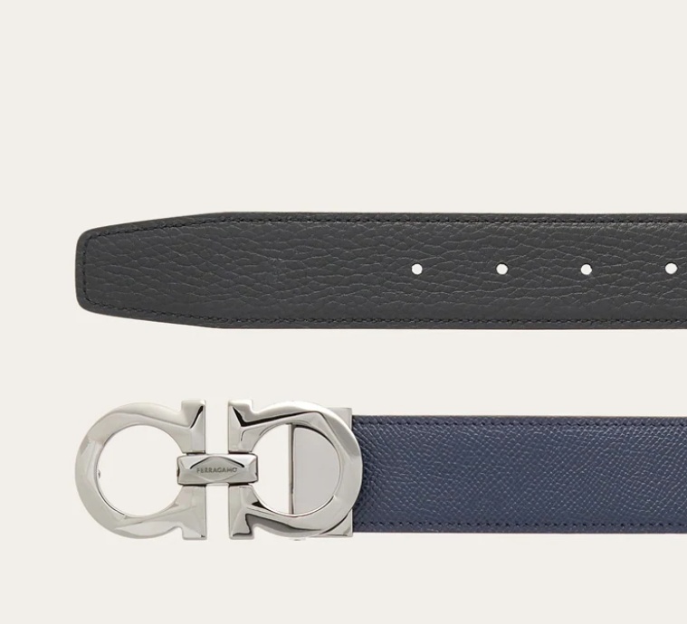 Ferragamo Adjustable Reversible Leather Belt With Metal Buckle In Black