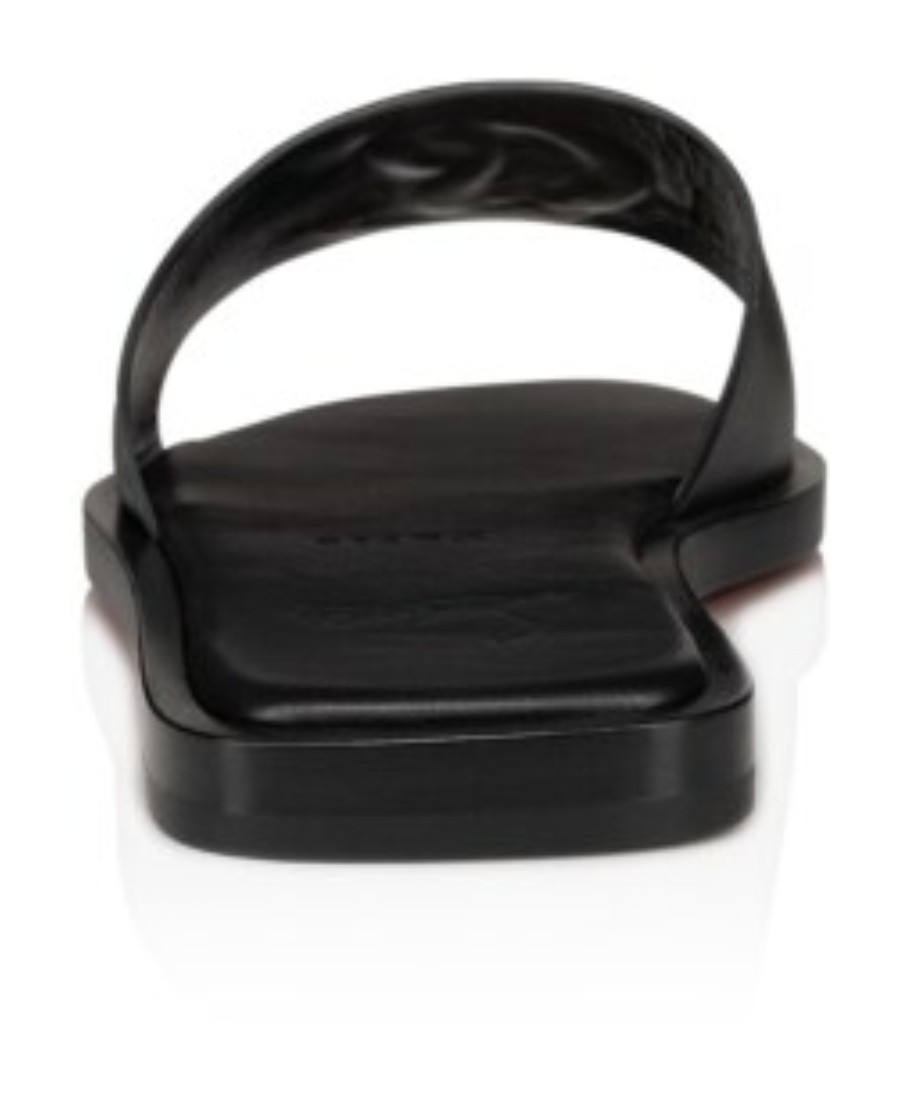 Christian Louboutin Leather Logo Red Sole Slide Sandals In Black