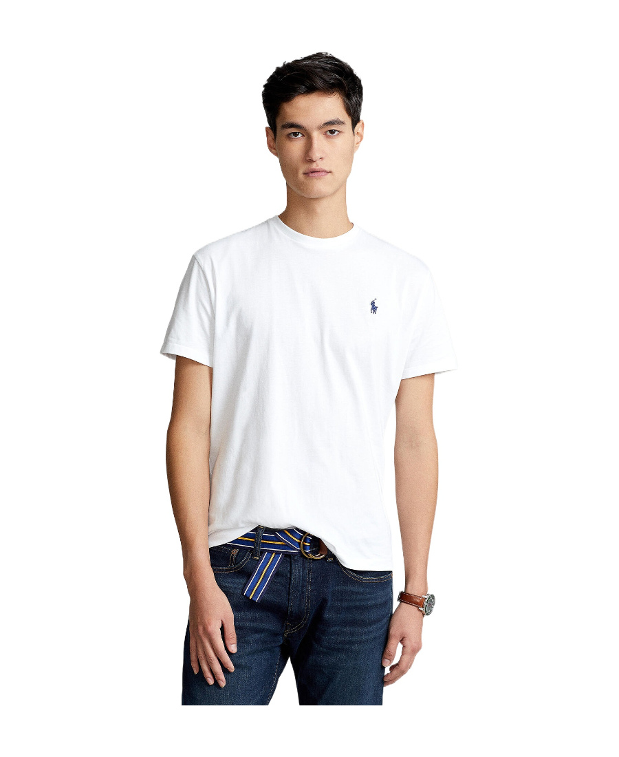 Polo Ralph Lauren Man White T-shirt With Embroidered Navy Blue Pony In White