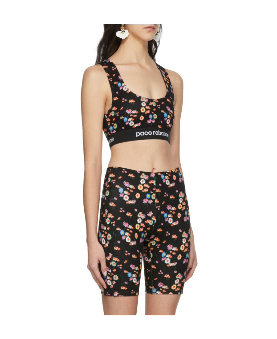 Shop Rabanne Black Printed Sports Bra In Multicolor