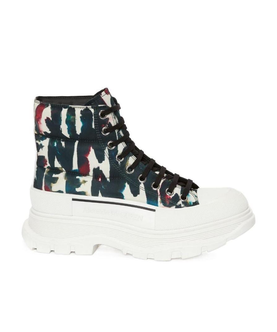 Alexander Mcqueen Watercolour Graffiti Tread Slick Boot In White