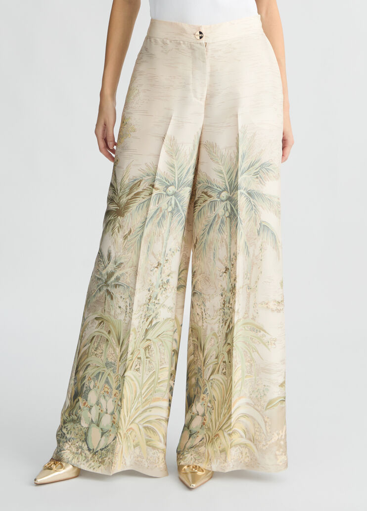 Liu •jo Printed Denim Wide-leg Pants In Nude