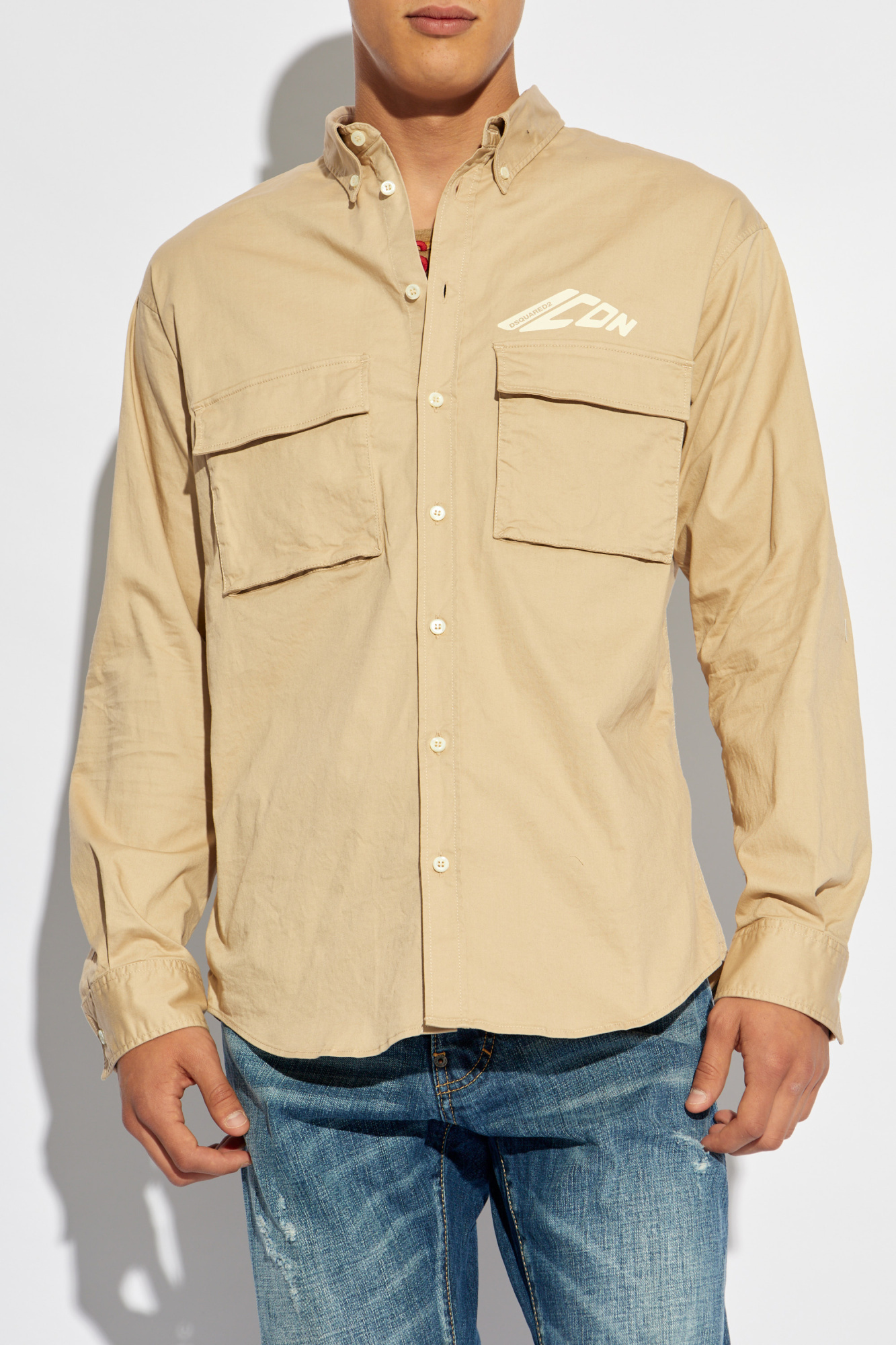 Dsquared2 Beige Icon Dropped Shoulder Shirt In Nude