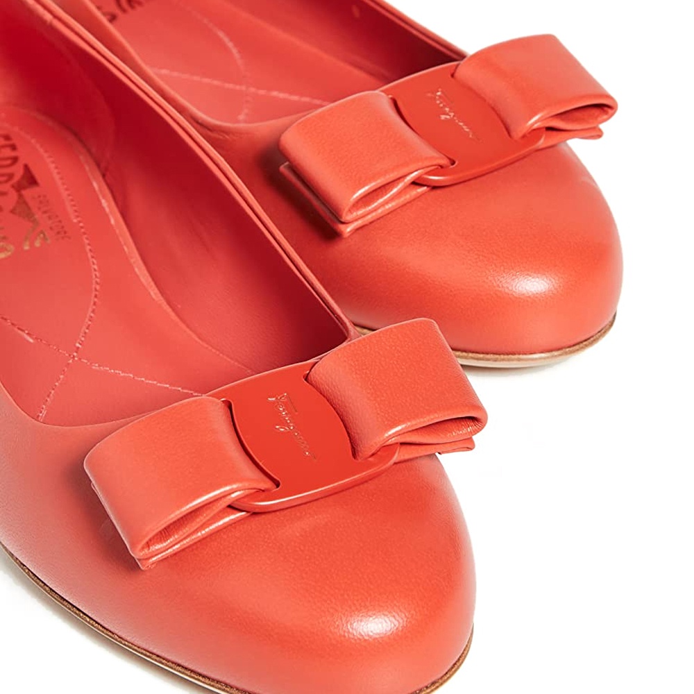 Ferragamo Woman Ballet Flats Red Size 8 Calfskin In Orange