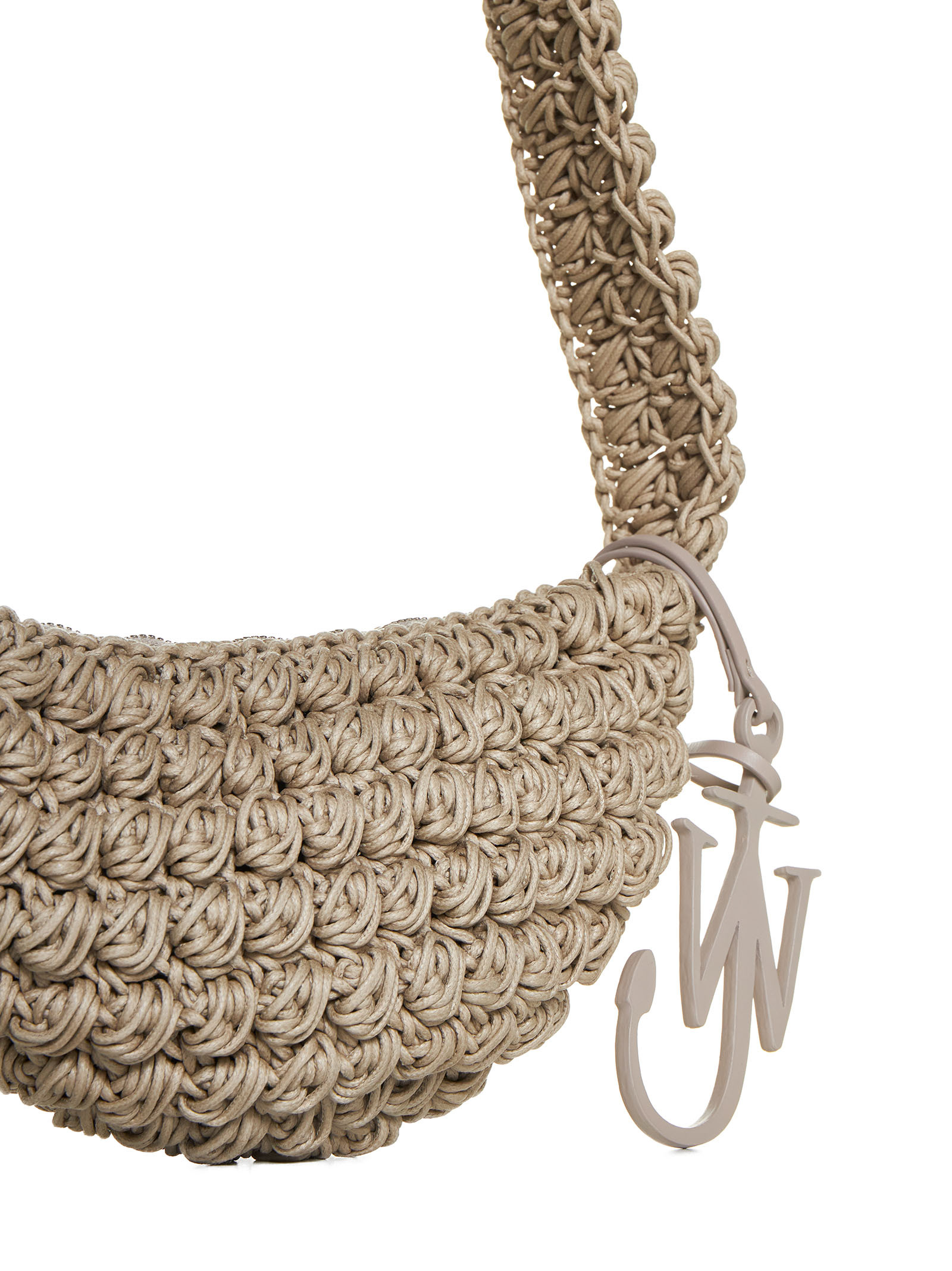 Jw Anderson Popcorn Leather-trimmed Crocheted Cotton Shoulder Bag In Nude