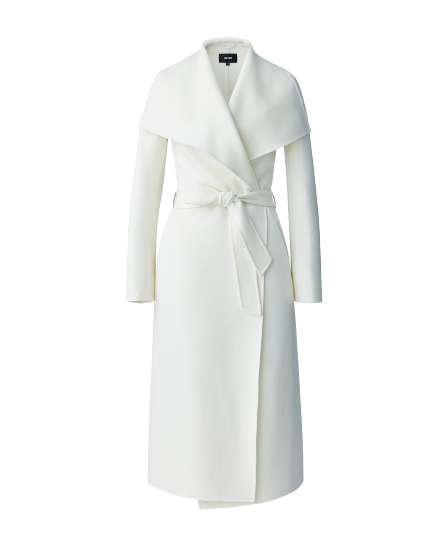 Mackage Mai Wool Belted Wrap Coat In Cream