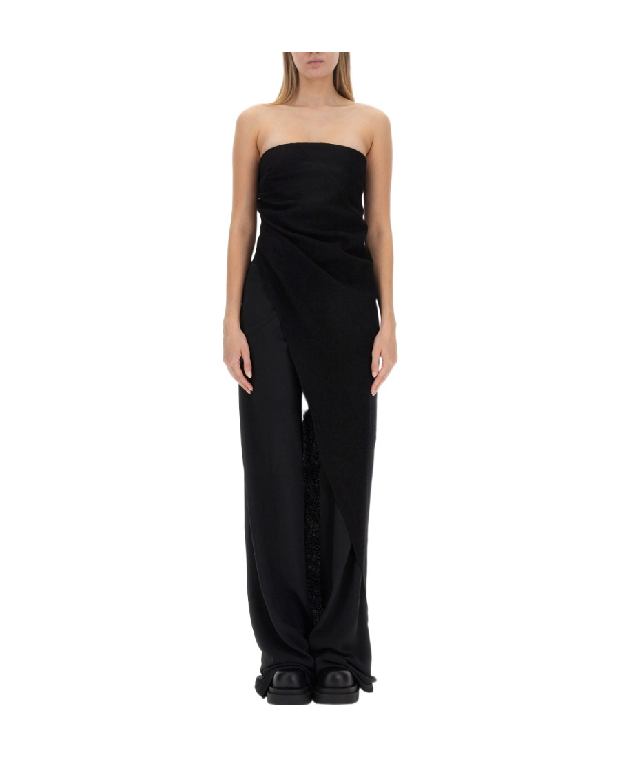 Rick Owens Strapless Asymmetric Virgin Wool Top In Black