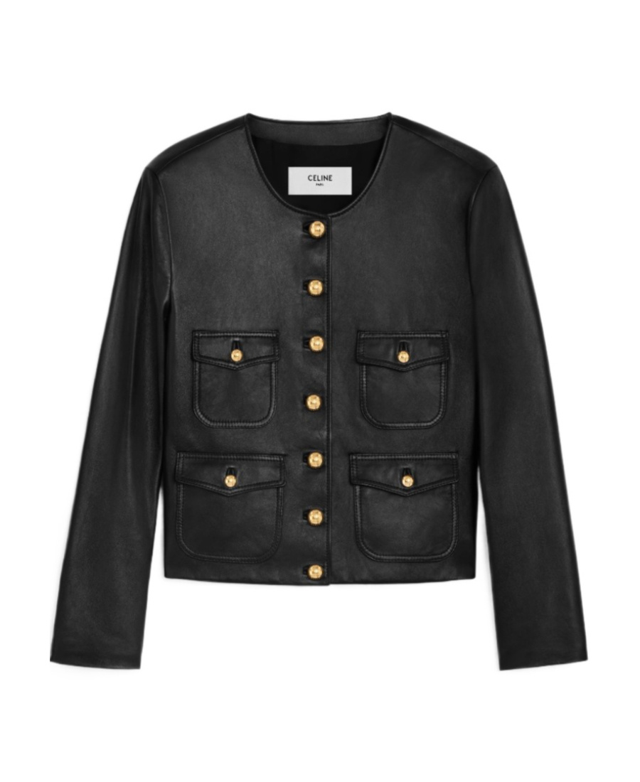 Celine Single-breasted Leather Jacket In Black
