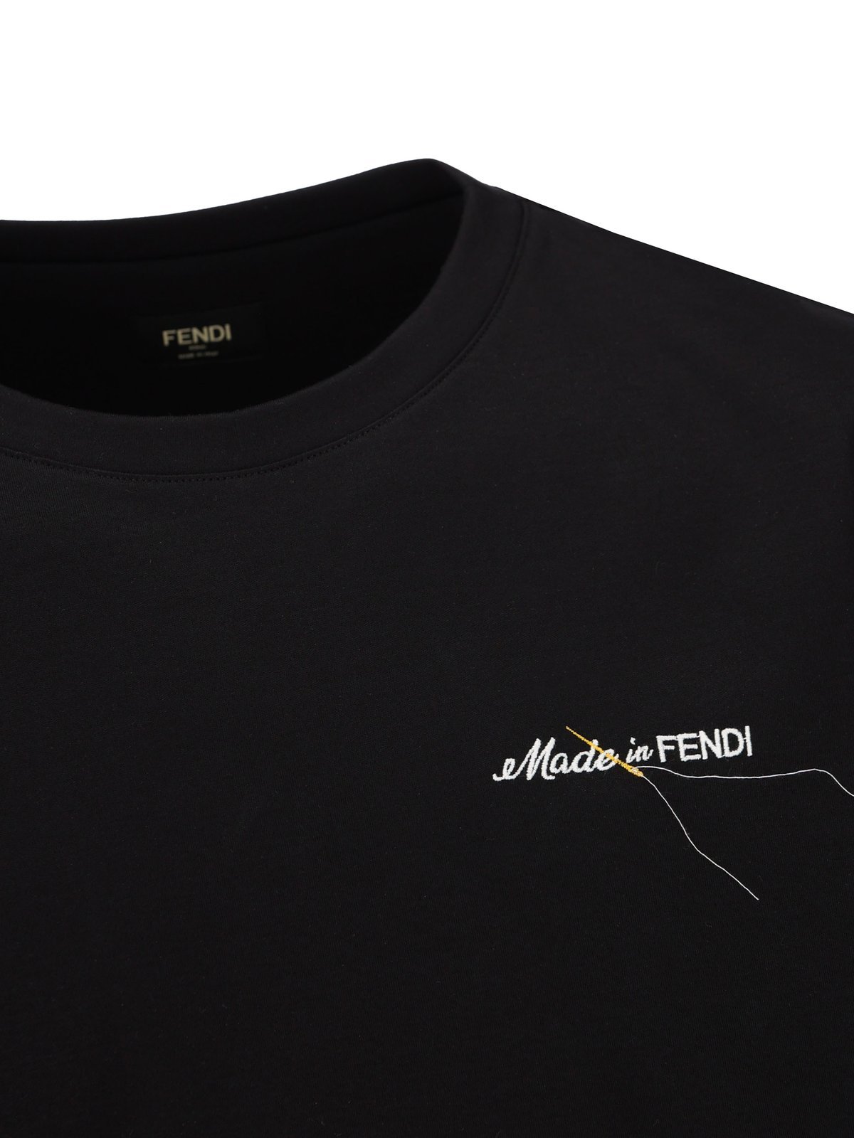 FENDI FENDI LOGO EMBROIDERED CREWNECK T-SHIRT