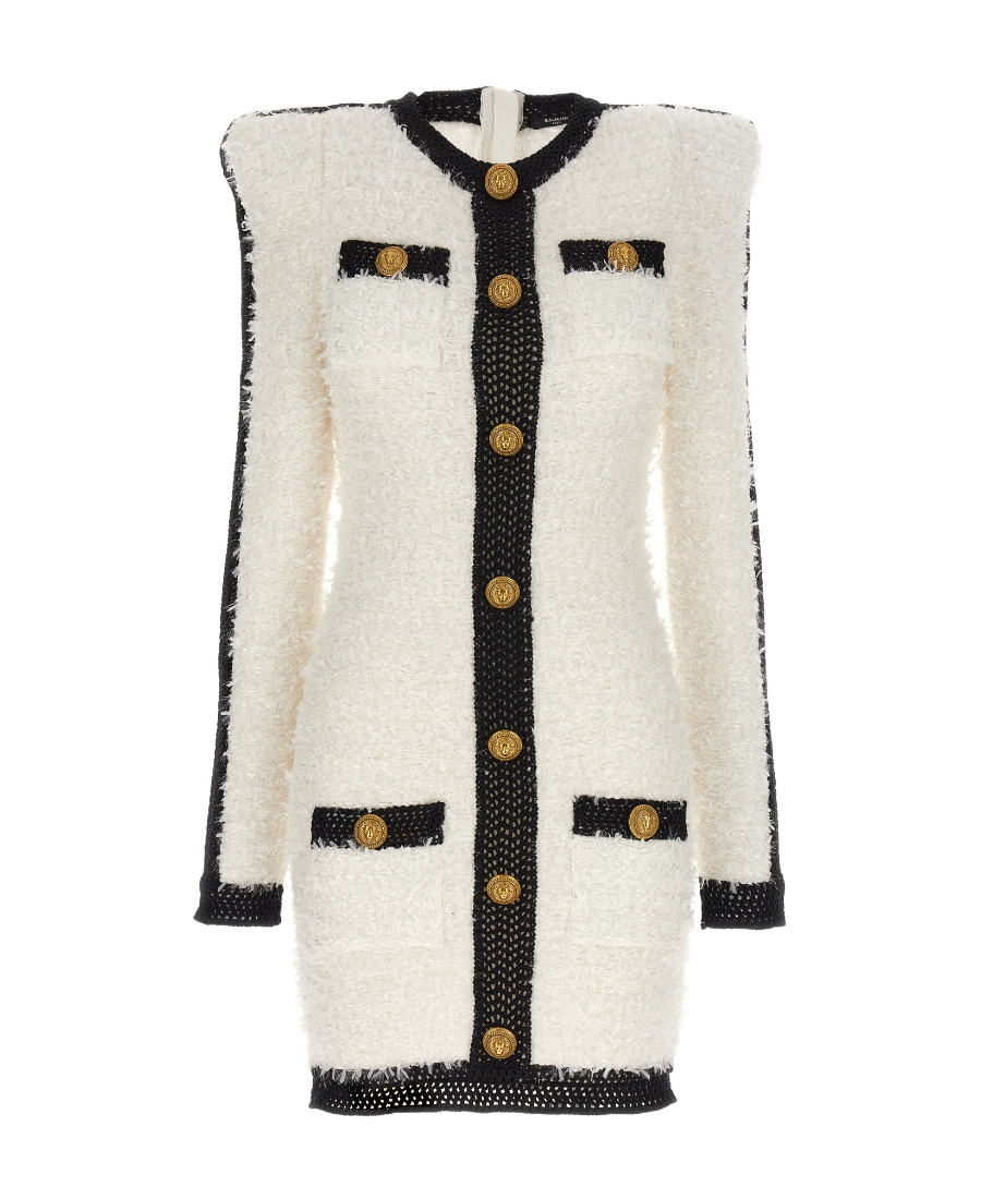 Balmain Contrasting-trim Bouclé Minidress In White
