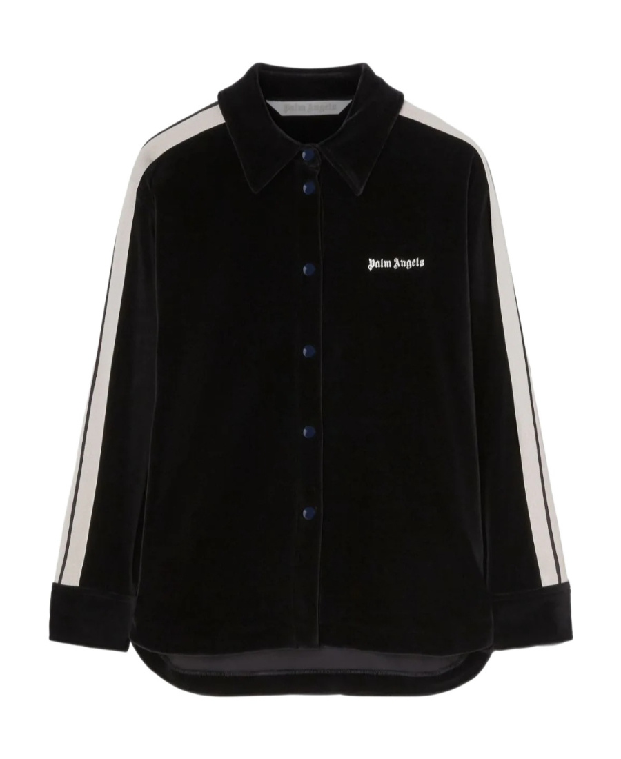 Palm Angels Logo-embroidered Velvet Track Shirt In Black