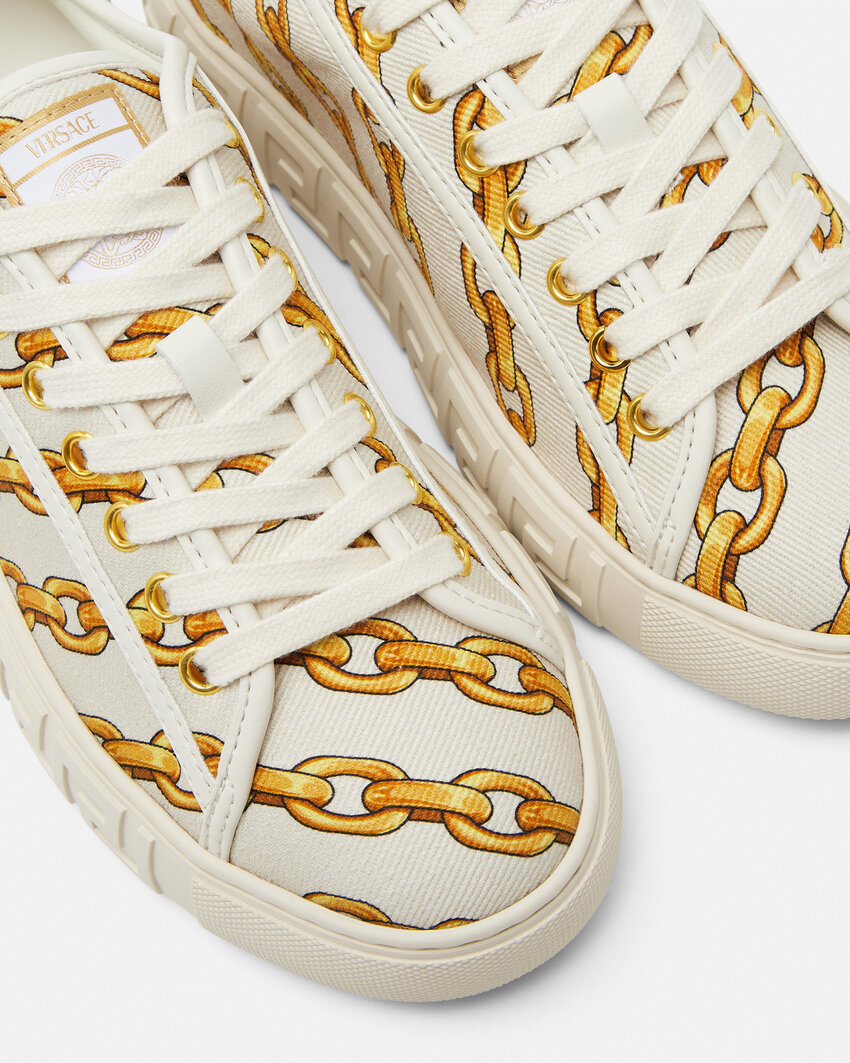 Versace Chain Stripes Greca Sneakers In Nude