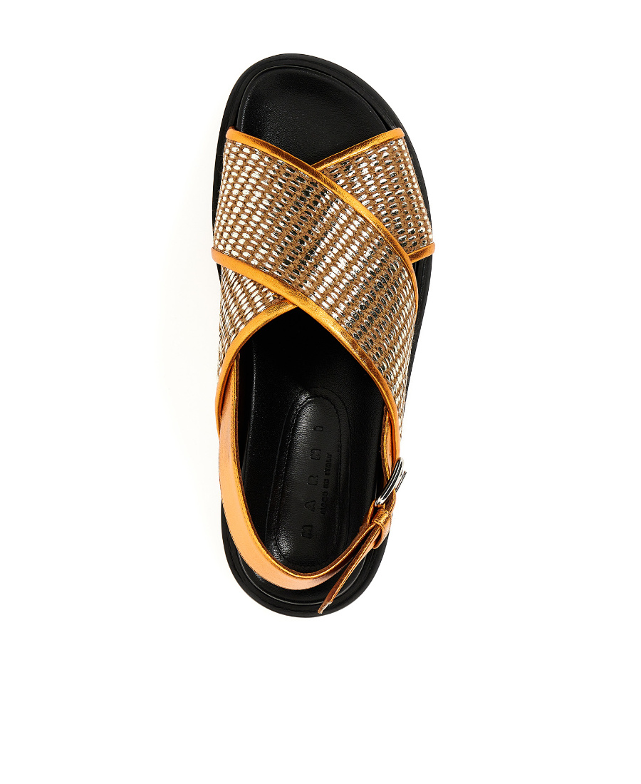 Marni Fussbett Metallic Raffia Sandals In Multicolor