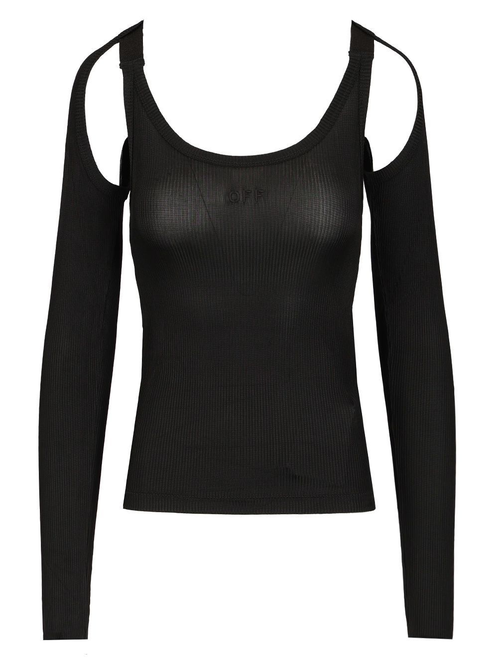 Off-white Black Ribbed Top Tops Black In Black